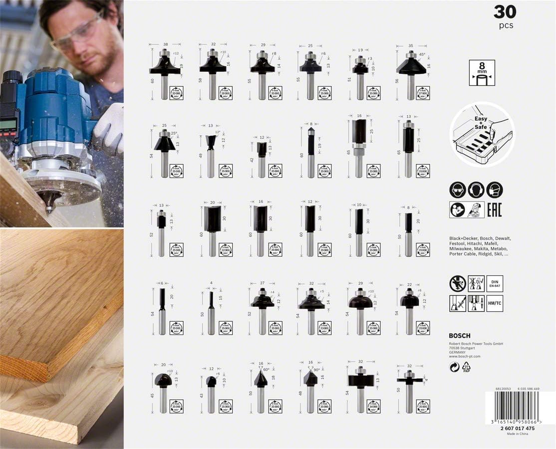Bosch Professional 30 pcs. Mixed Router Bit Set (for Wood diameter 8 mm Shank, Accessory Router), Colour - Image 3
