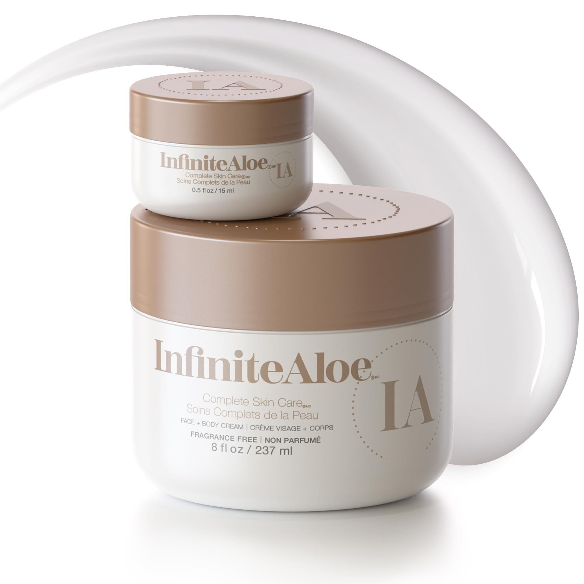 Aloe Vera Body & Face Moisturizer – Fragrance Free Face Cream, Body Cream, Hand Lotion for Dry Skin – 1 Large Jar (8 Oz.) & 1 Travel Jar (0.5 Oz.) – Full Body Lotion for Skin Care by InfiniteAloe