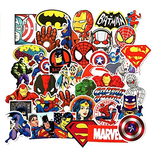 Cartoon Stickers, Echeer Superheros PVC Waterproof Stickers for Decorate Laptop, Notebooks, Car, Bicycle, Skateboards, Luggage etc (50PCS No-Duplicate Stickers Pack) (Pack-A) - Thumbnail 5