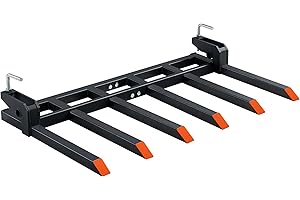 Specraft Heavy-Duty 6-Tine Clamp on Pallet Forks for Tractor Forks Over 60”, 4000 lbs Capacity for Tractor Loader Skid Steer, Double Nut Construction, to Clean Debris, or Yard Waste, Black