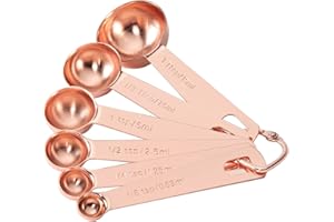 ESIE HOUZIE Tablespoons Teaspoons Measure Spoon Set of 6, Copper Plated Metal Measuring Spoons for Measuring Dry or Liquid Ingredients Spice for Kitchen Baking Cooking, Rose Gold Measuring Scoops Gift Set