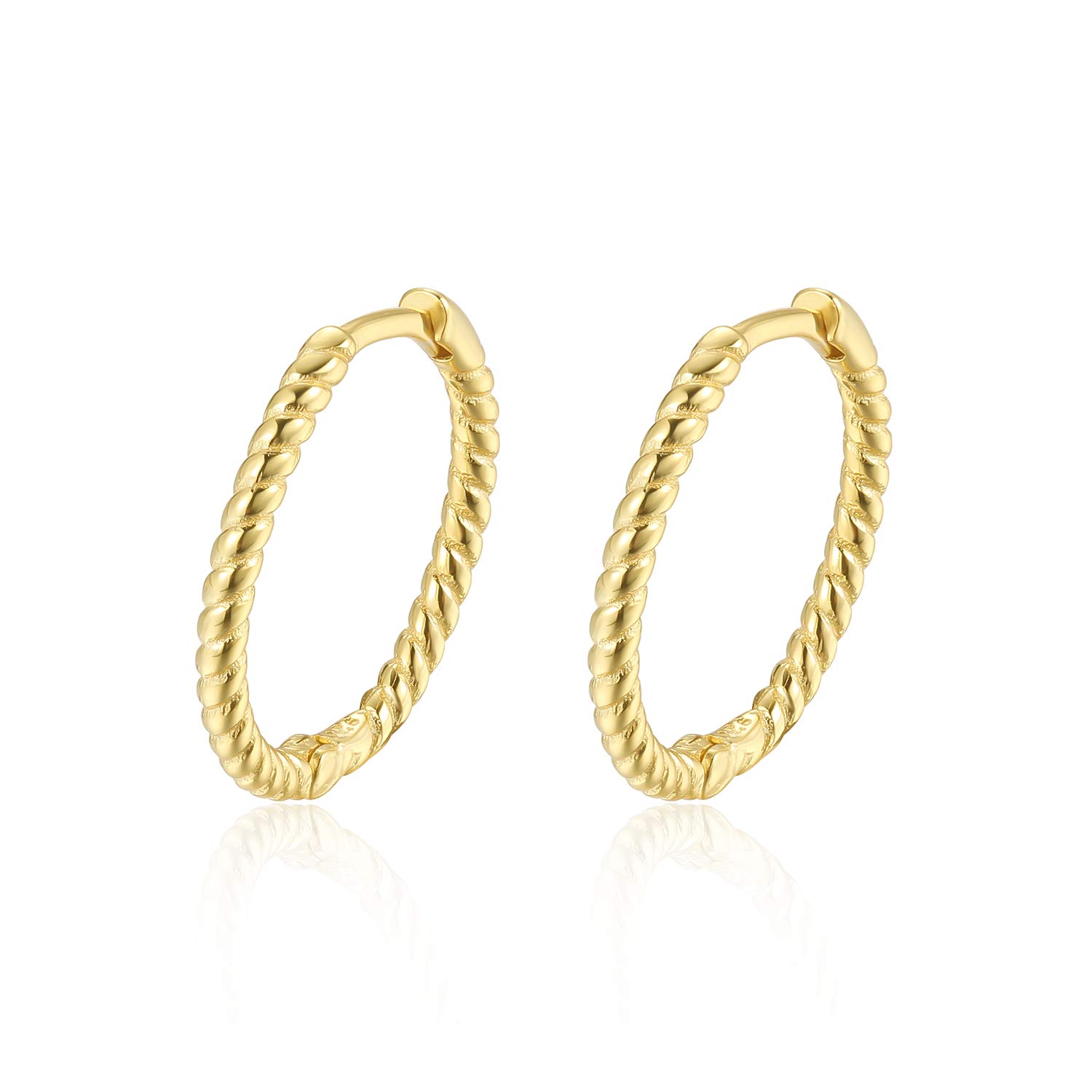 18k Gold Plated Silver Cute Twisted Hoop Earrings 12mm Simple Hinged Cartilage Conch Bali Huggie Sleeper Hooped Earrings For Women Mens