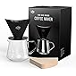 Pour Over Coffee Maker Set, Black Ceramic Coffee Dripper By CrossCreek with V60 Paper filter, 650ml Coffee Glass Server…