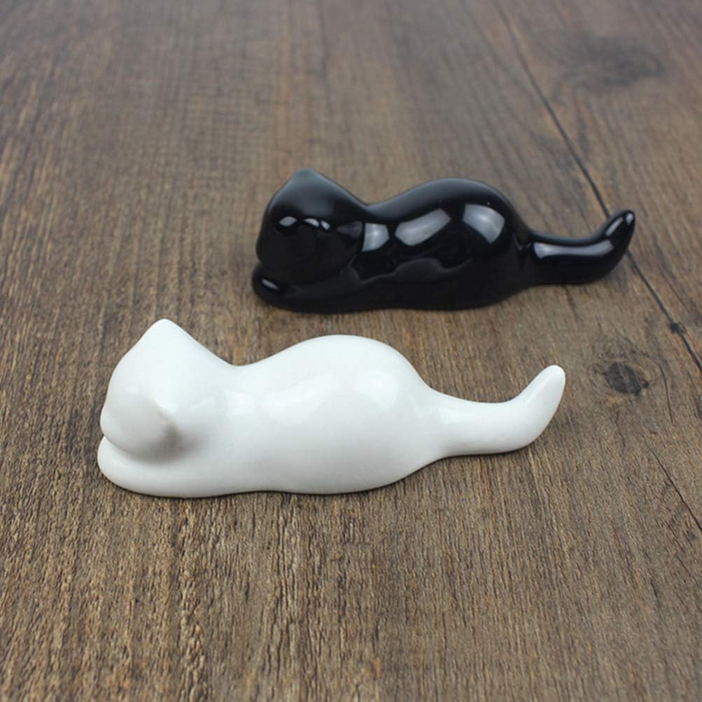 NUOBESTY 2Pcs Ceramic Calligraphy Brush Rest Cat Chopsticks Rest for Home School, As Shown, medium - Image 4
