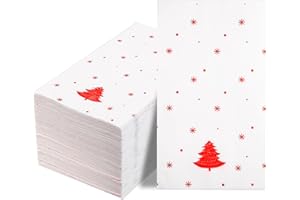 WDF 100Pack Red Christmas Napkins Disposable - 3ply Christmas Tree Paper Napkins, Premium Quality Red Holiday Napkins, Party Dinner Napkins for Christmas Tableware Decor
