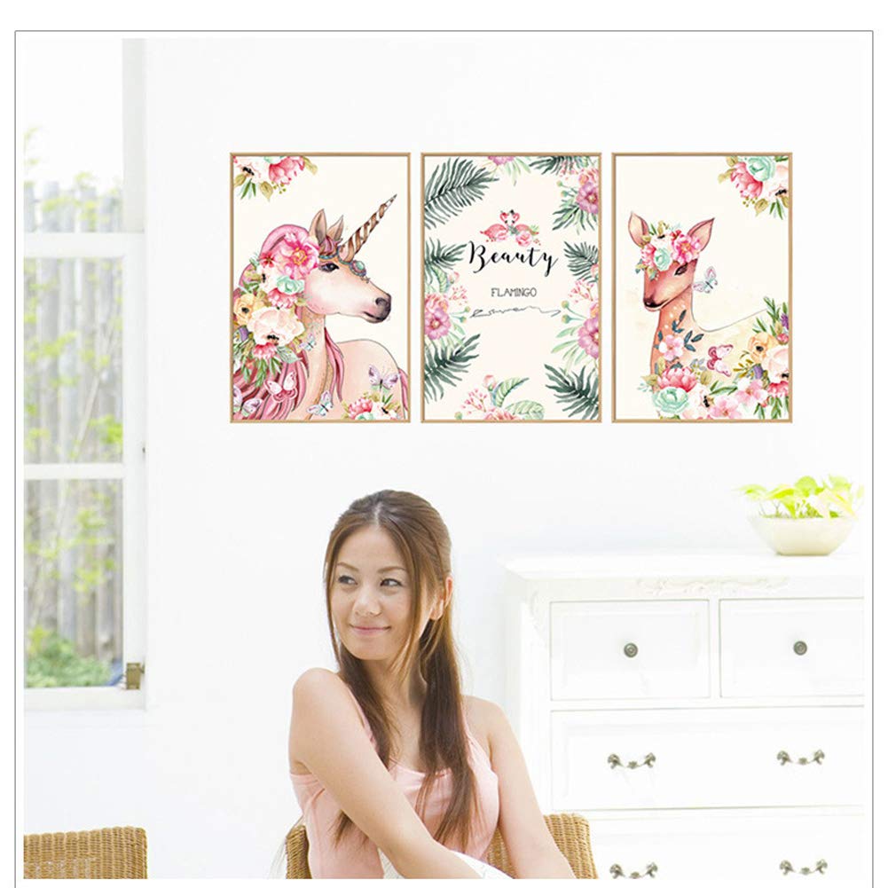NADARDA [3 PCS] Unicorn Wall Decal, Unicorn Wall Stickers Wall Decals, Wall Art Prints and Posters Decoration for Girls Kids Bedroom Nursery Wall Decor Gift