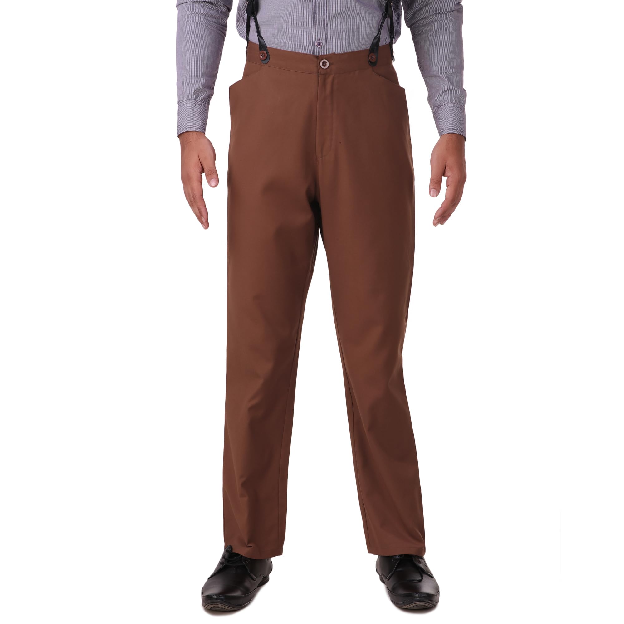 Photo 1 of ThePirateDressing Men's Steampunk Victorian Costume Pants – High Waist Trousers for Cosplay, Renaissance Festival, Halloween – Classic Tussar C1331 -Chocolate (Poly Viscose Fabric)-X-Large