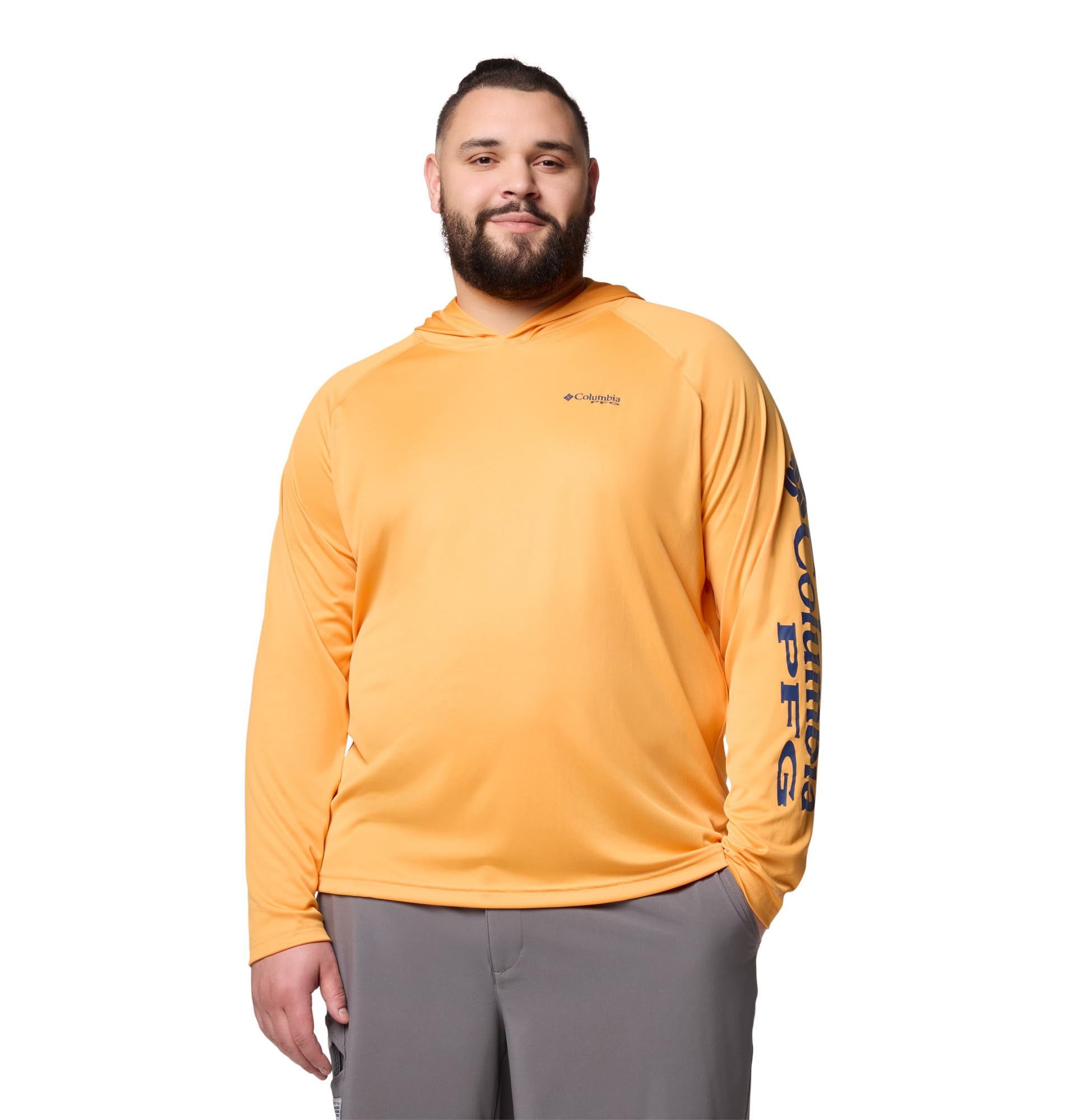 Columbia Mens PFG Terminal Tackle Long Sleeve Fishing Hoodie, Summer Orange/Carbon Logo, X-Small Image