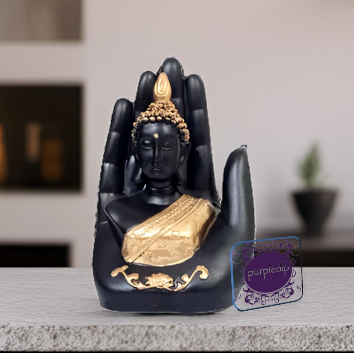 Purpledip Resin Idol Blessing Hand Buddha Statue: Showpiece Statue For Meditation Or Home Decor (12658)