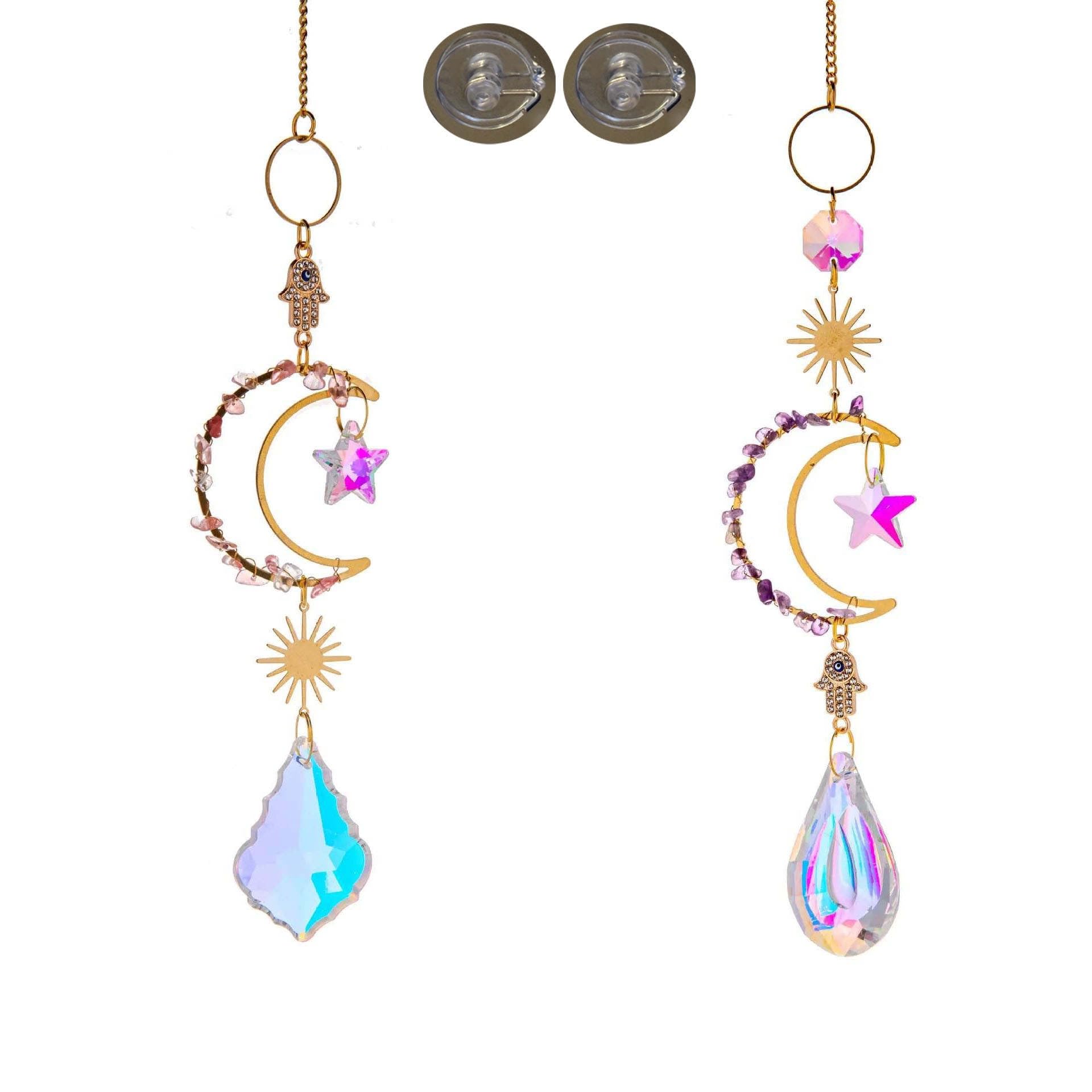 DG All Seasons Crystal Sun Catchers, Moon and Star Designs, 2 Piece Set, Suction Hook Hanging, KZ122507