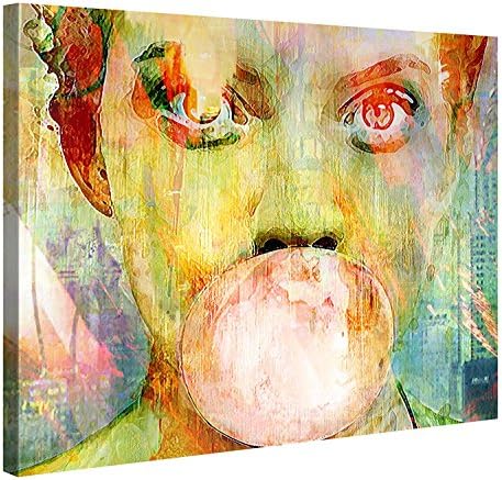 Canvas Print Wall Art BUBBLEGUM GIRL Abstract Canvas Picture Stretched On A Wooden Frame Giclee Canvas Printing Hanging Wall Deco Picture 30x30 Inch