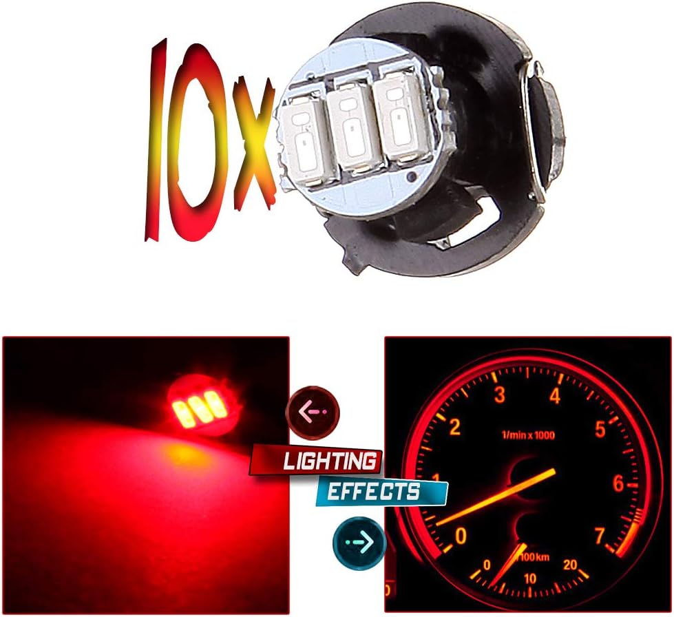 cciyu 10 Pack Red 3-3014SMD T4/T4.2 Neo Wedge LED Climate Control Light Bulbs HVAC Instrument Panel Lights