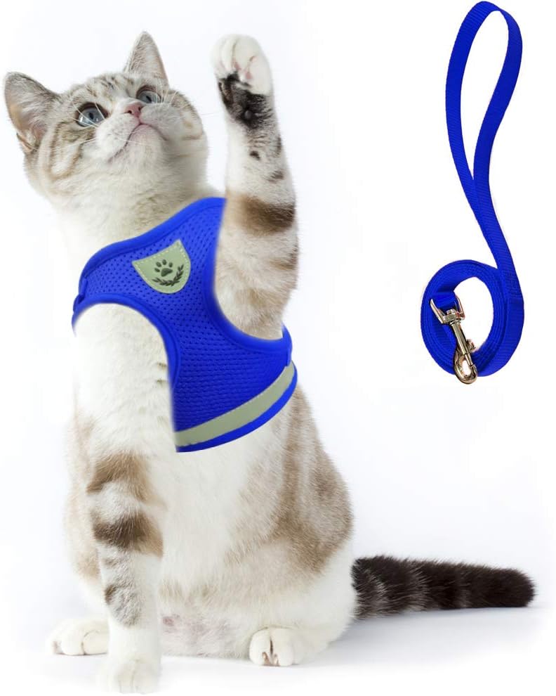 Supet Cat Harness and Leash Set for Walking Escape Proof with 2-in-1 Leash and Car Seat Belt Adjustable Harness for Cats Soft Mesh Cat Vest with Reflective Strap for Kitten Rabbit Puppy