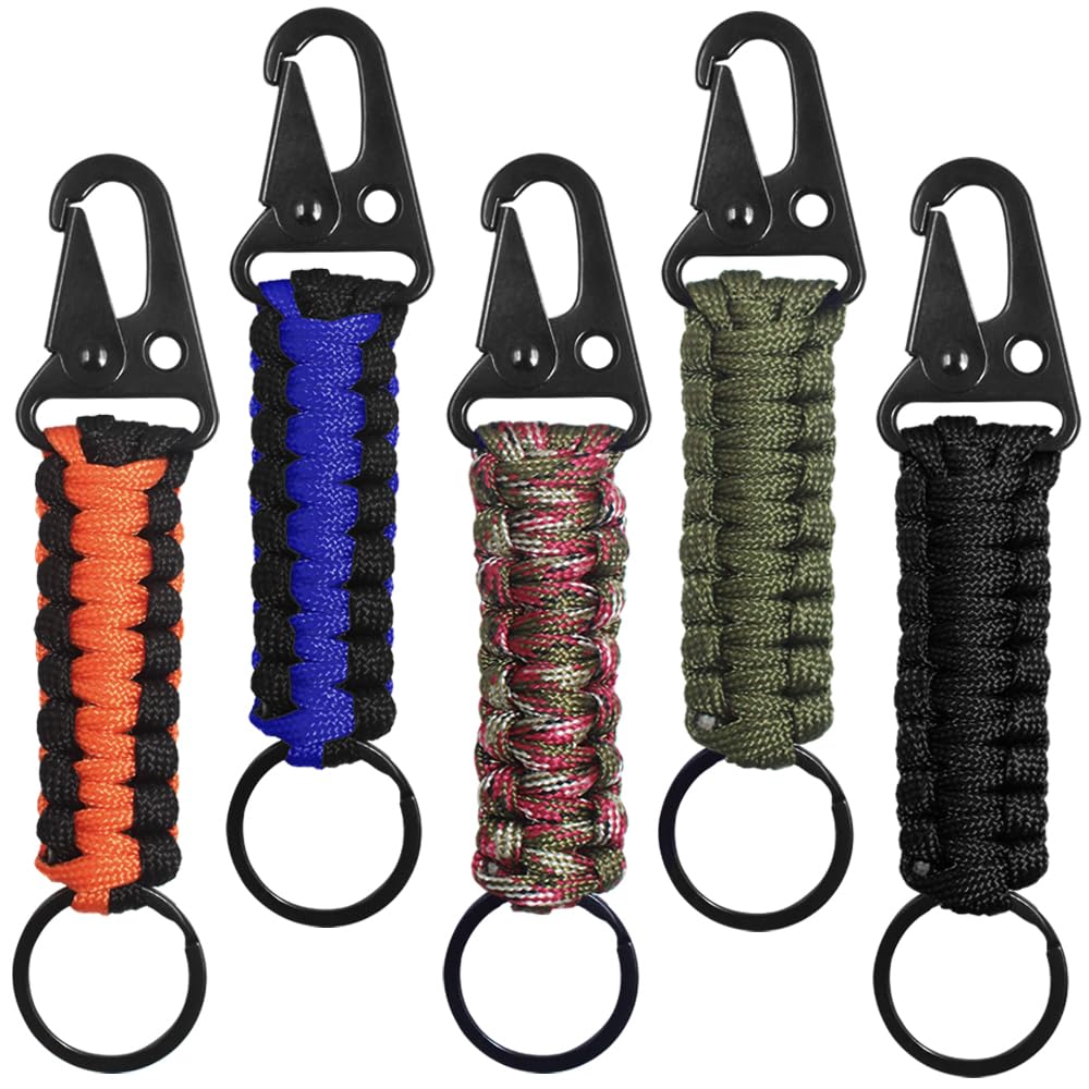 SENHAI 5 Pcs Paracord Keychains, Carabiner Keychains Braided Keychain Lanyard with Clip for Hanging Keys or Flashlight, for Outdoor Camping Fishing Backpack Fit Men Women