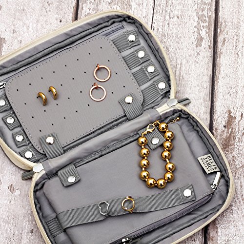 Ellis James Designs Quilted Travel Jewelry Organizer Bag Case Cream