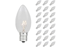 Novelty Lights Christmas Replacement Bulbs - Outdoor Individual Bulbs for Events, Holiday Parties, Patios, and More - C7/E12 Candelabra Base, 5 Watt Lights (Clear, 25 Pack)