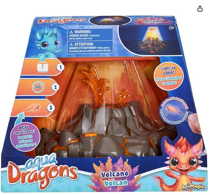 Animagic Aqua Dragons Volcano | Build an Aquatic Ecosystem, Watch Prehistoric Pets Hatch & Grow | Science Kit with LED Light-Up Tank | Includes Exclusive RED Aqua Dragons | Ages 6+