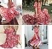 R.Vivimos Women Summer Print Deep V Neck Cotton Beach Long Dresses Medium Red
