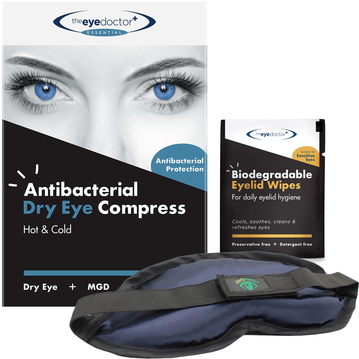 The Eye Doctor Heated Eye Mask + 40 Eyelid Wipes Bundle - Warm Eye Compress for Relief from Dry Eyes Blepharitis & MDG Treatment - Complete Eye Care Kit with Preservative Free Wipes