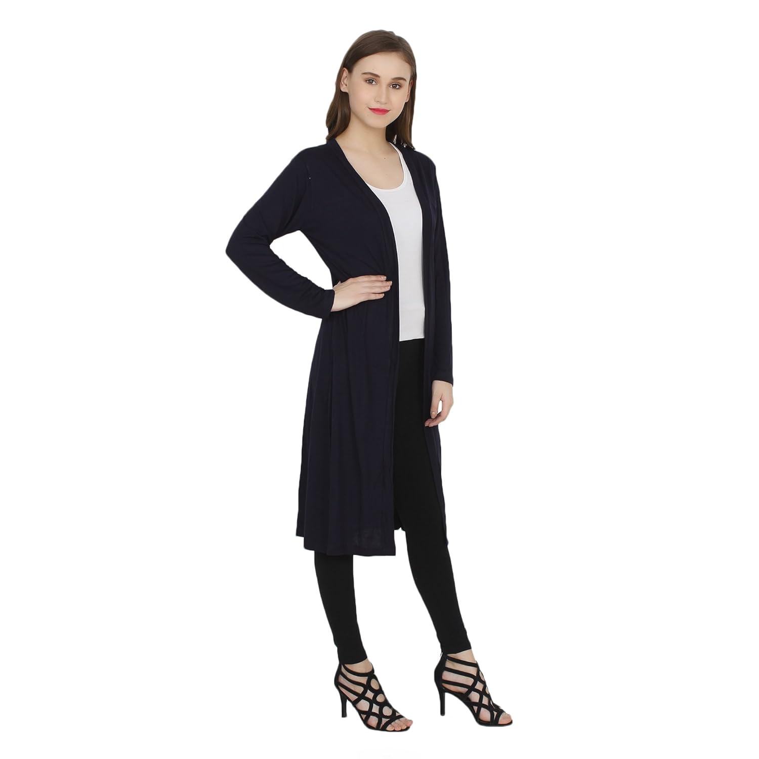 my swag long length solid full sleeve shrug for women