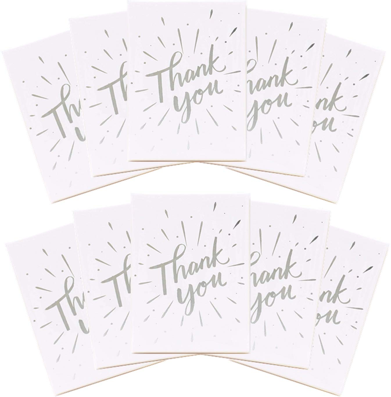 Multipack of 10 Thank You Cards - Thoughtful Cards - Silver Foil Lettering Design