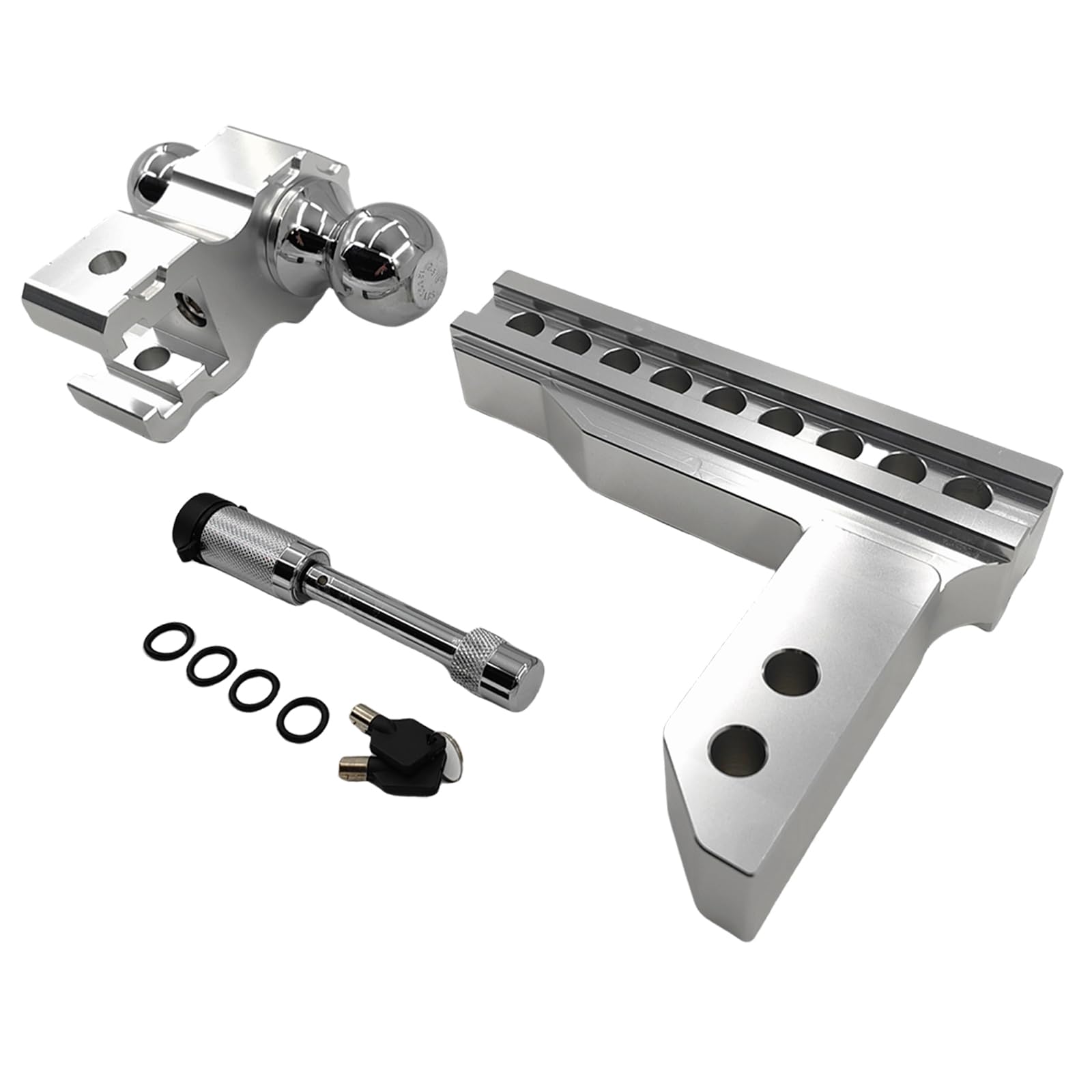 Photo 1 of Torquizo Trailer Hitch with 8" Adjustable Drop/Rise for 2" Receiver, 18,500 lbs GTW Capacity, Heavy-Duty Design with Stainless Steel Security Locks, Silver Finish