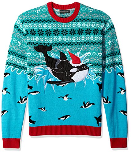 Blizzard Bay Men's Ugly Christmas Sweater Sea Creatures, Blue/Red/Whale, XX-Large