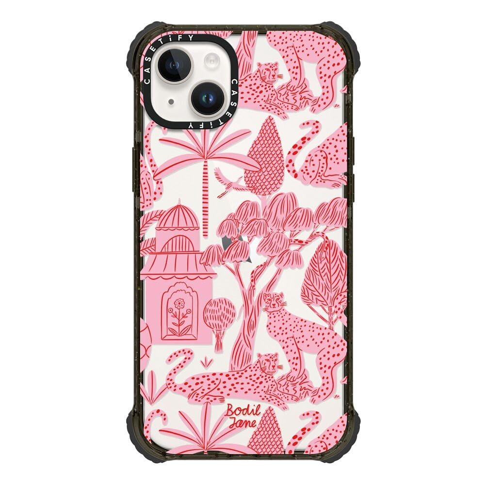 CASETiFY Ultra Impact iPhone 14 Plus Case [5x Military Grade Drop Tested / 11.5ft Drop Protection] - Cheetah Paradise Pink - Glossy Black