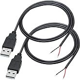 2Pcs USB A Male 2 Pin Bare Wire 3FT, USB A Male Pigtail Open End Power Cable, for 5V/3A USB Equipment Installed or DIY Replac