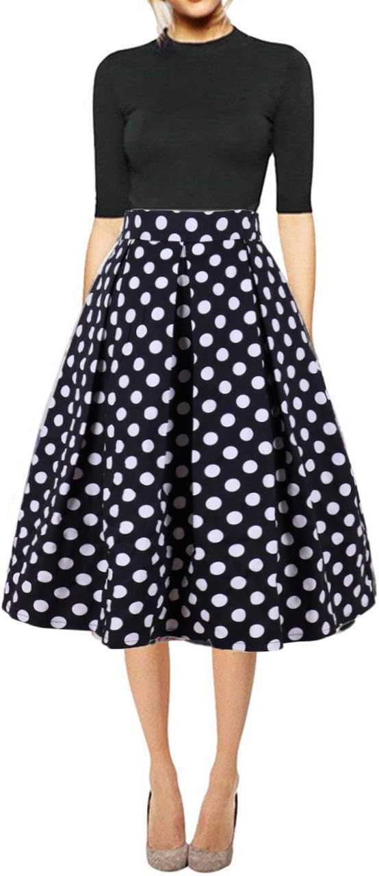 Women's Floral Midi Skirts High Waisted A-Line Cocktail Party Prom Skirt