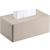 KINGFOM PU Leather Tissue Box Cover Rectangular Tissue Box Holder with Magnetic Bottom, Napkin &amp; Facial Tissue Holder Dispenser for Home, Office for Standard 120-count/160-count (2-Ply) Beige Stripe