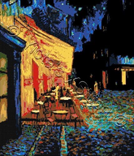 Cafe at night by Van Gogh cross stitch kit (14 ct black aida)