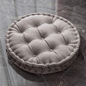 vctops Round Floor Pillow with Handle Solid Thick Chair Cushion Super Soft Comfy Seat Cushion Meditation Cushion for Yoga Living Room Sofa Balcony Outdoor (Light Grey, Diameter 24