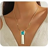 Mexegy Western Turquoise Necklace for Women Boho Geometric Metal Tassel Pendant Necklace Vintage Statement Holiday Beach Party Jewelry Accessories Gifts