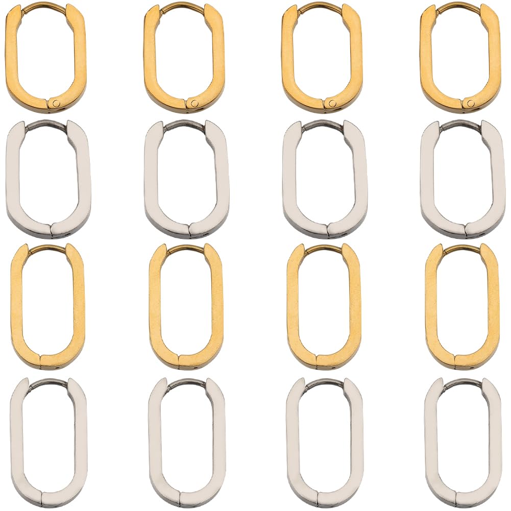 SUNNYCLUE 1 Box 16PCS 8 Pairs Hoop Earrings Leverback French Earring Hooks Gold Silver Rectangle Stainless Steel Tiny Cartilage Huggie Hoops Earring Findings for jewellery Making Supplies DIY Earrings