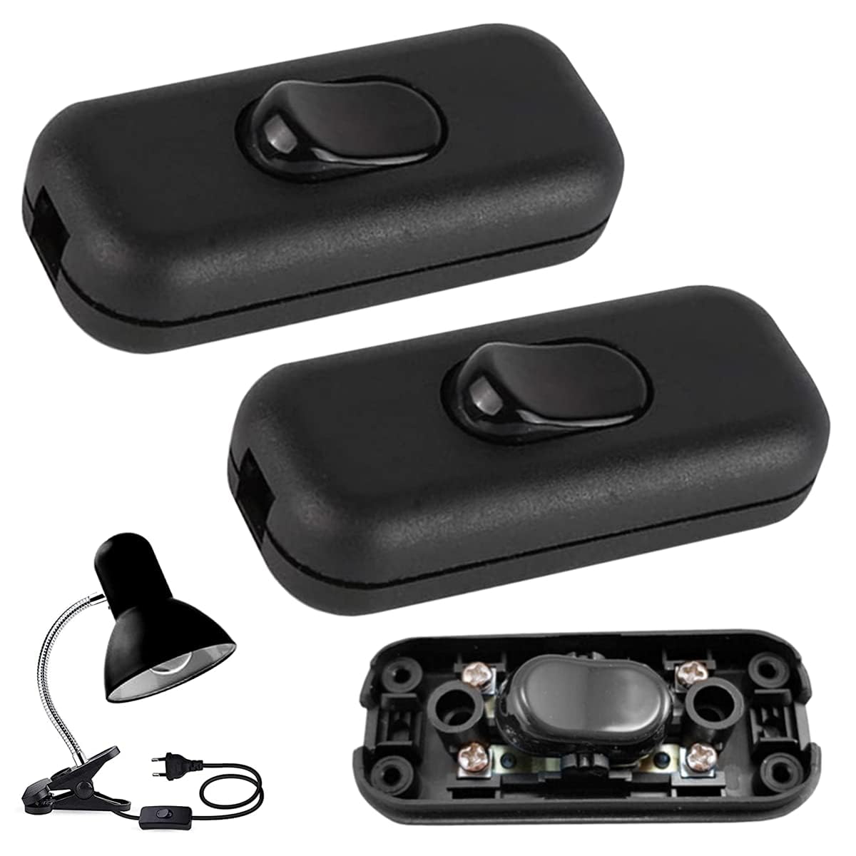 2 Pcs Torpedo Switch 6A 250V Black Inline Switch In-line Cord Switch Halfway Rocker Button for Small Appliance or Lamp