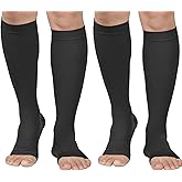 MGANG® 20-30 mmHg Compression Stockings for Men and Women, 2 Pairs Medical Compression Socks, Knee High Length, Open Toe, Opaque, Support Hose for Varicose Veins, Oedema, Swelling, Black Large