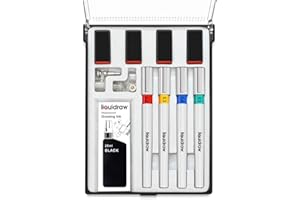 Liquidraw Technical Drawing Pen Set of 4 for Artists, College Set with Pen Station & Ink, Off White