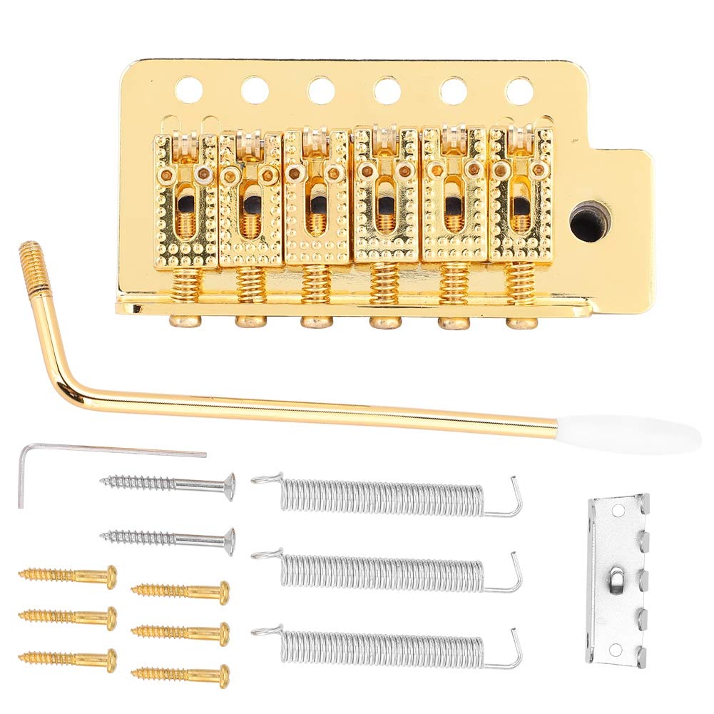 Alomejor A Set 6 String Guitar Tremolo Bridge Tremolo System with Roller Single Locking Vibrato Bridge Replacement for ST Guitar(Gold)