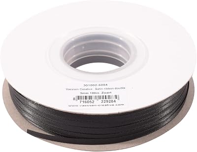 Vaessen Creative Satin Ribbon Black 3mm x 100m Double-Sided Shine