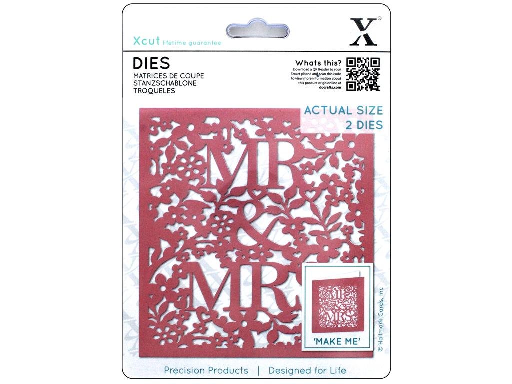 Xcut Dies Mr & Mrs, 2 Pieces, Carbon Steel, Art & Craft, Carbon Cutting Tool Supplies, For Beautiful Decoration, Card Making, Gift Tag, Wrapping, Scrapbooking, Invitation Making, Crafters Companion
