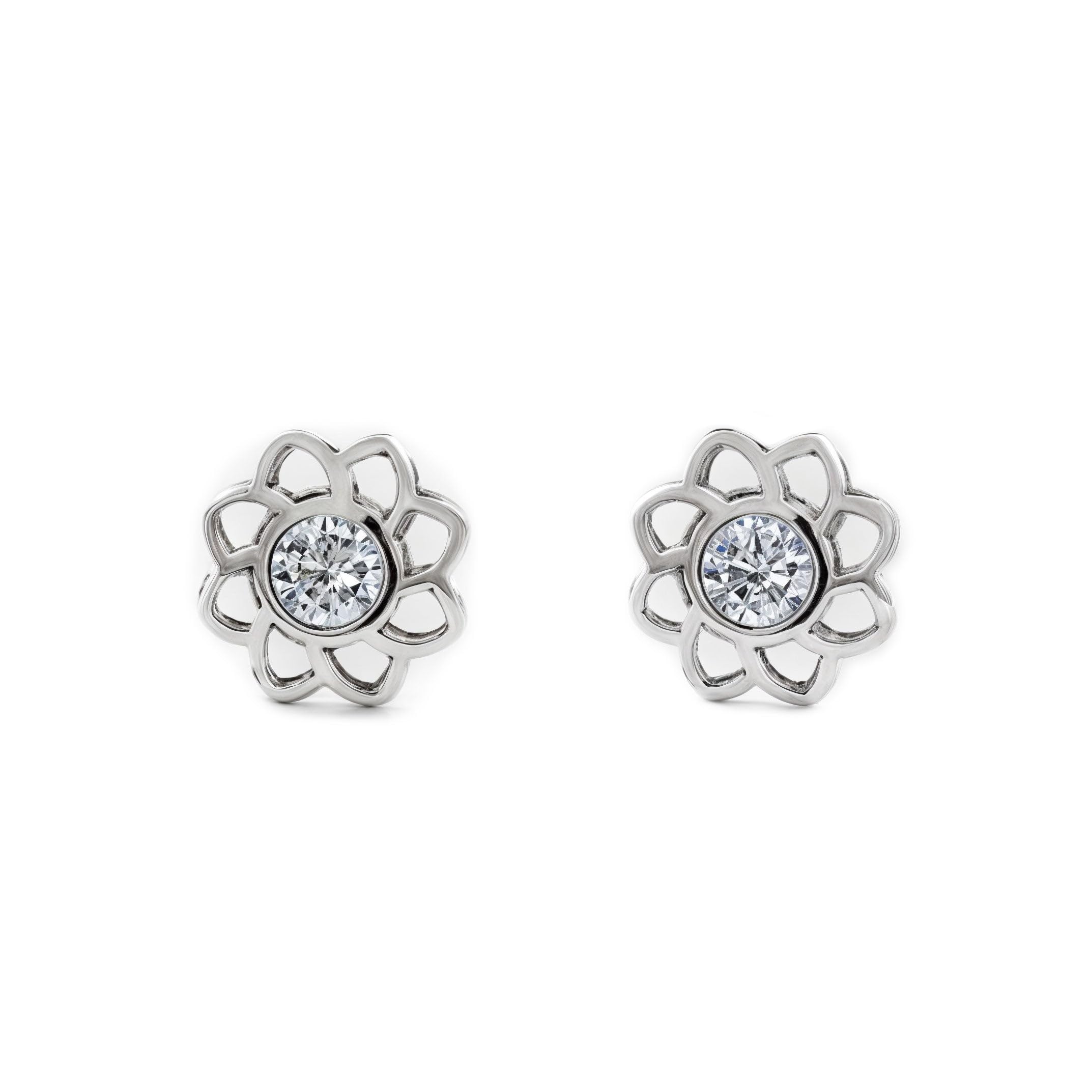 9ct White Gold flower Children's Earrings