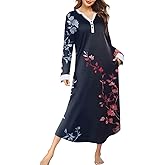 CUKOLSXA Nightgowns for Women Long Sleeve Sleepshirt Long Loungewear Casual Maxi Loose Dress House Dresses with Pockets
