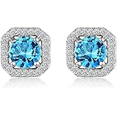 ALRNBY Stud Earrings for Women Men Diamond Earrings Black/Clear/Blue Cubic Zirconia Sparkly Earrings Silver Diamond Earrings Square Sparkling CZ Jewelry Gift (Blue)