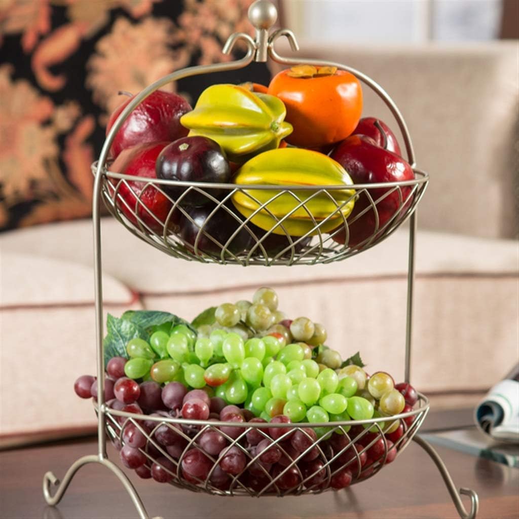 Bandeja frutas Alambre metal 2 niveles Encimera elegante Tazón galletas