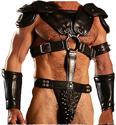 Real Black LEATHER ROMAN GLADIATOR SET MENS UNIFORM LARP GOTH STEAMPUNK - (WAR1) Waist 33