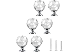 OctinPris 6pcs Clear Crystal Glass Door Knobs Round Diamond Wardrobe Doorknob Ball-Shape Drawer Wardrobe Pull Knob Diamond Sh