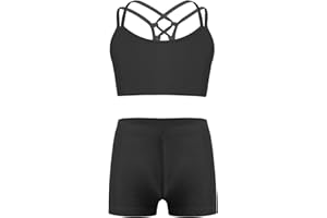 Nikiikoo Kids Girls 2Pcs Activewear Set Gymnastics Dance Sports Bra Crop Tops and Booty Shorts Tankini Swimsuit