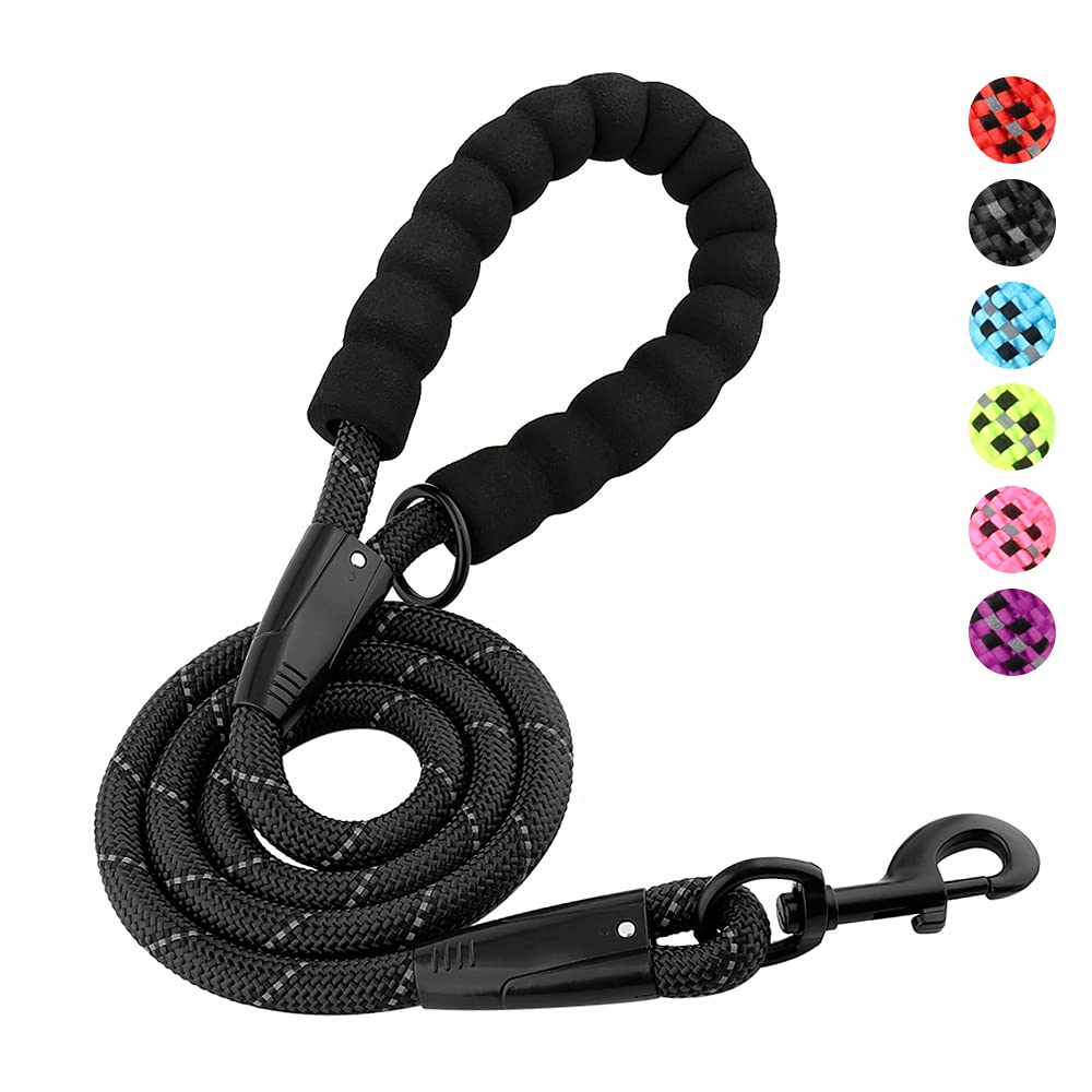 Plutus Pet Heavy Duty Rope Dog Lead With Comfortable Padded Handle, Reflective Strong Sturdy 120 150 180CM Dog Lead For Small Medium Large Dogs(4FT/120CM Black) — image 1