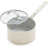 GreenPan x Bobby Flay 1.67QT Ceramic Nonstick Saucepan with Lid, Cream | PFAS-Free Diamond Ceramic Nonstick Chef Pan, Silicone Handle, Induction &amp; All Stovetop Compatible, Dishwasher and Oven Safe